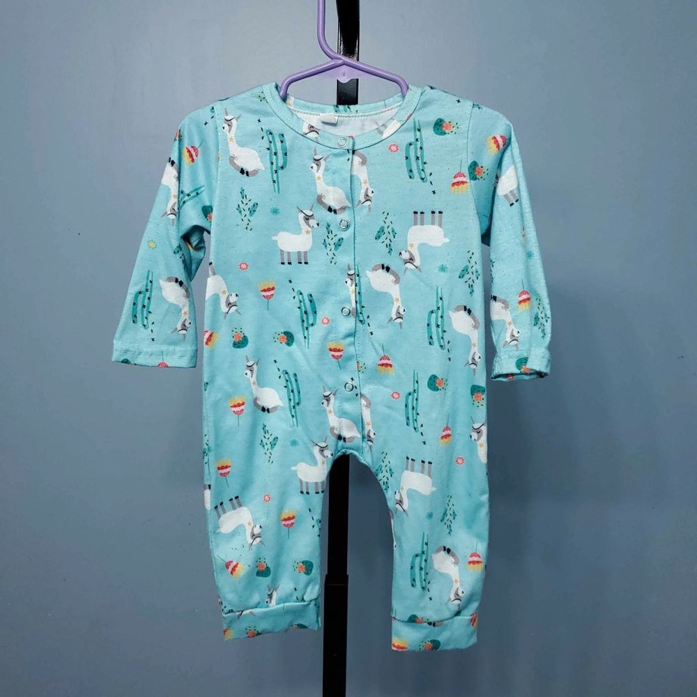 Infant Baby Blue Long Sleeve Print Romper Jumpsuit |Size: 80 (12-18M)